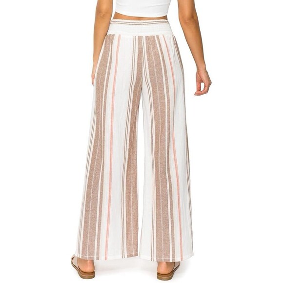 Cali 1850 Linen Cotton Pants Brown Cream Striped Slit Legs‎ Size S Beachy Boho - Picture 4 of 16